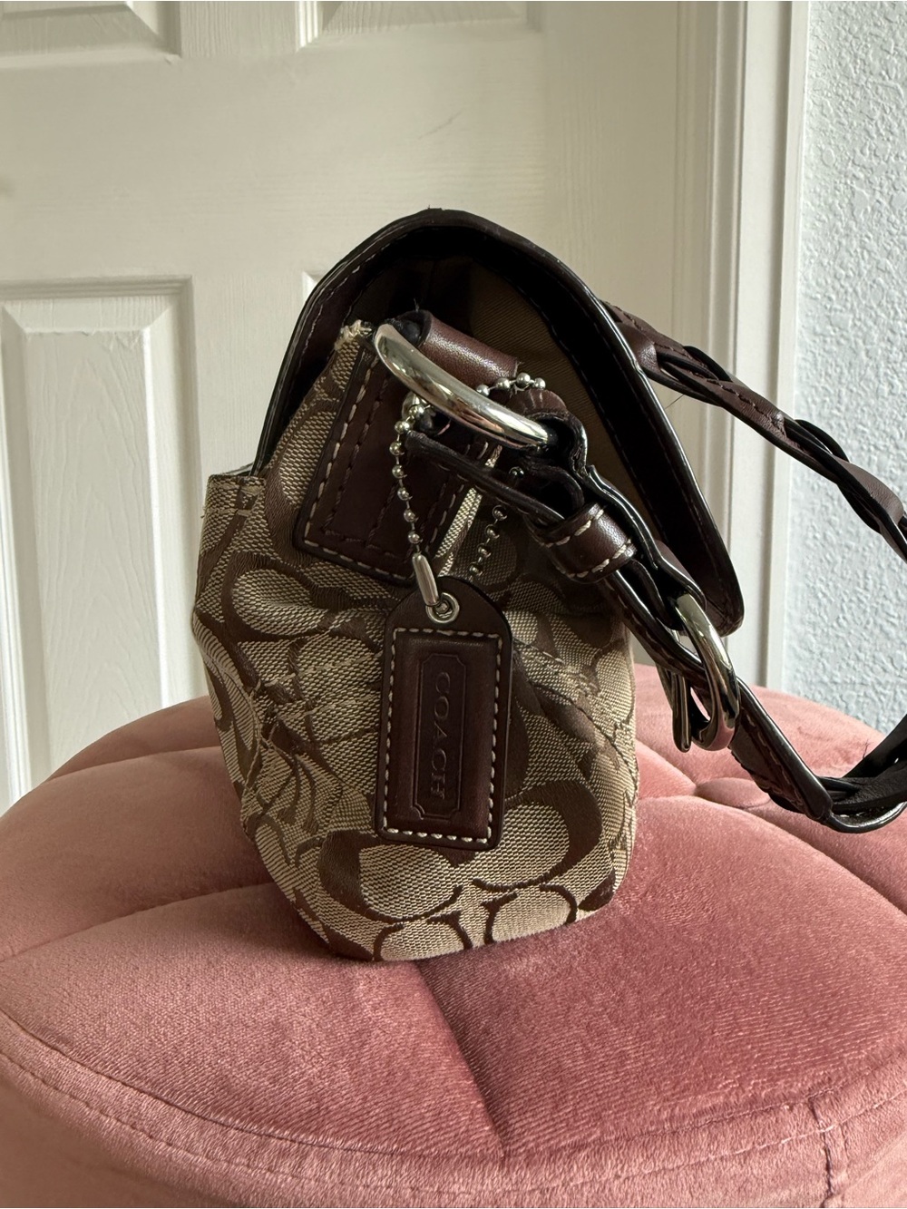 Coach Signature Braided Canvas Leather Trim Shoulder Bag - Picture 4 of 7
